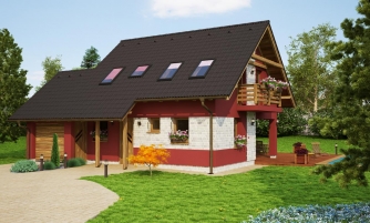 projekt malého domu so sedlovou strechou a garážou